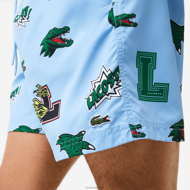 hombres Lacoste eep azul blanco bañador con forro de malla N6XZ21669