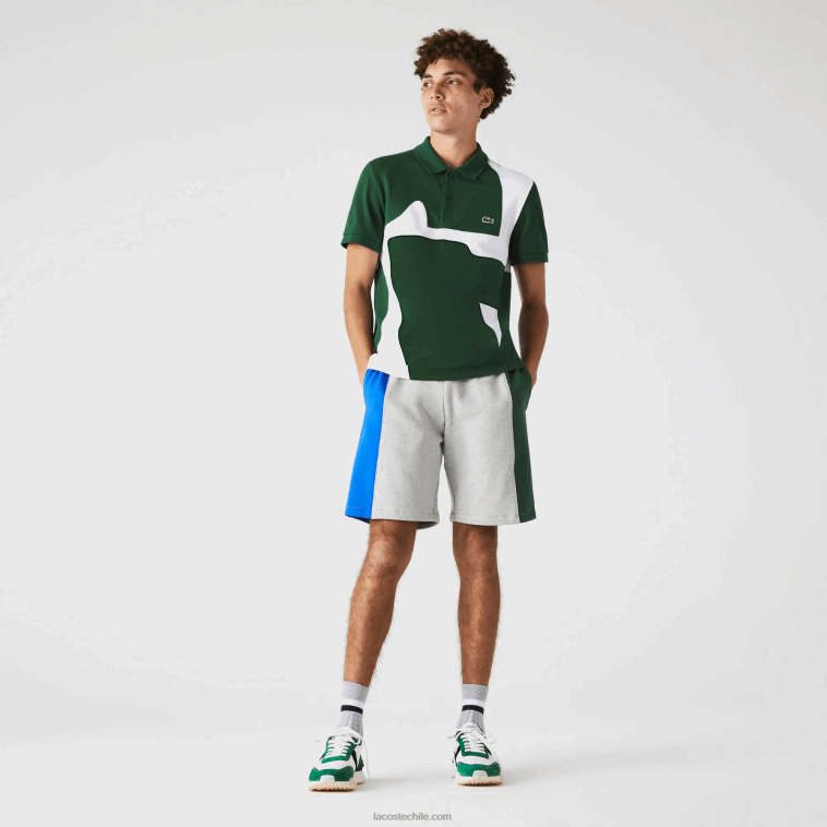 hombres Lacoste gris lomo azul verde hkb shorts de mezcla de vellón con logo N6XZ21514