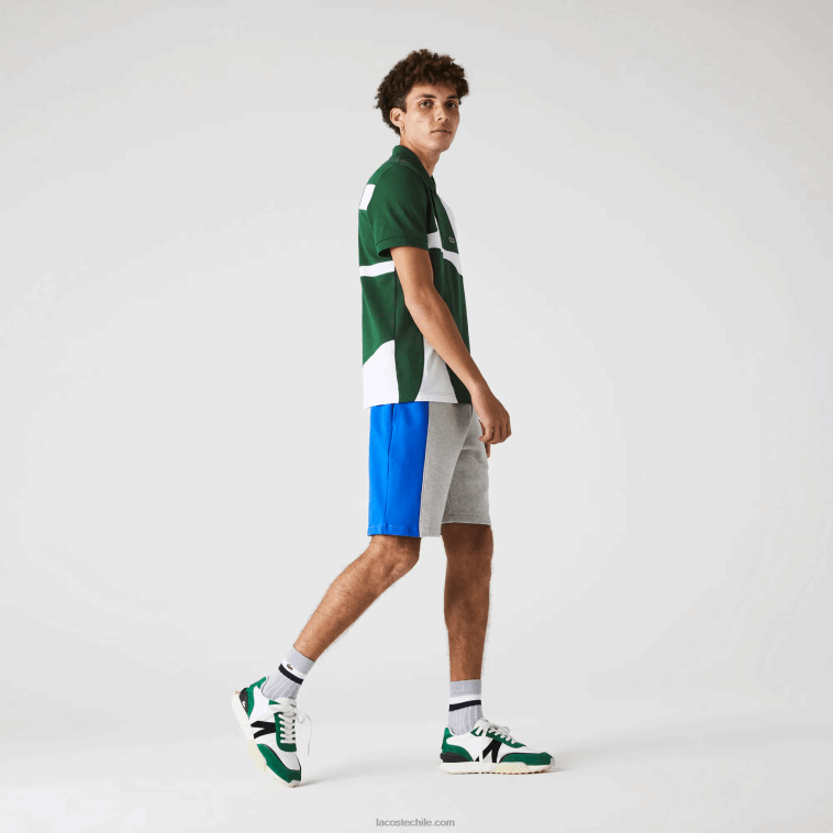 hombres Lacoste gris lomo azul verde hkb shorts de mezcla de vellón con logo N6XZ21514
