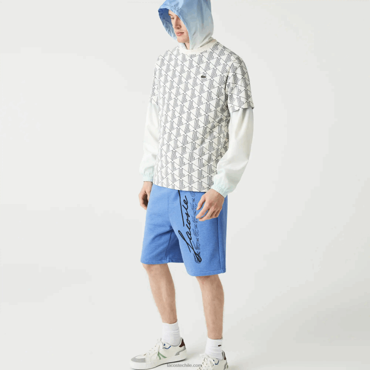 hombres Lacoste lomo azul hg3 shorts de felpa con estampado de firma N6XZ21435