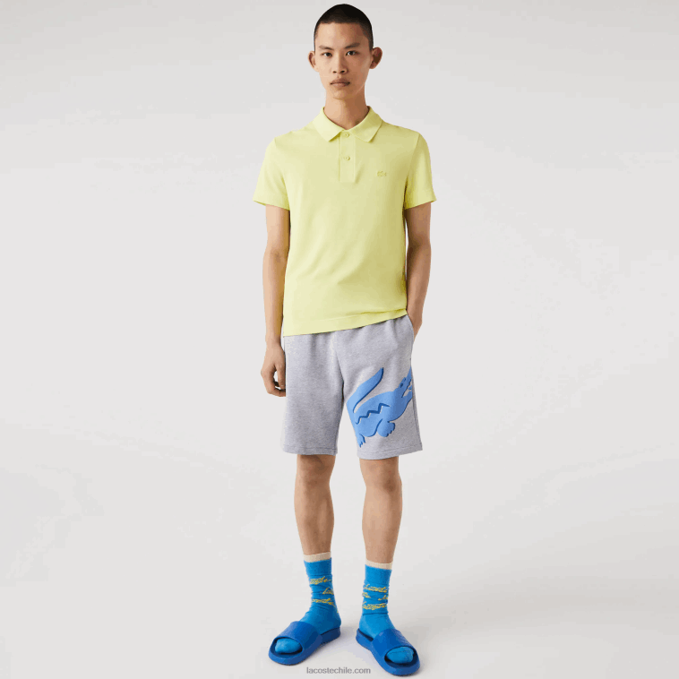 hombres Lacoste lomo gris cca shorts extragrandes de felpa de algodón orgánico con estampado de cocodrilo N6XZ21418