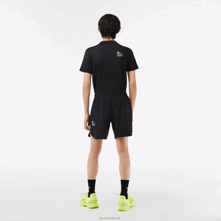hombres Lacoste negro 8vm shorts deportivos de malla elástica a cuadros N6XZ2458