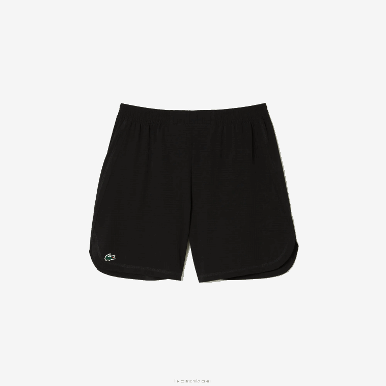 hombres Lacoste negro 8vm shorts deportivos de malla elástica a cuadros N6XZ2458