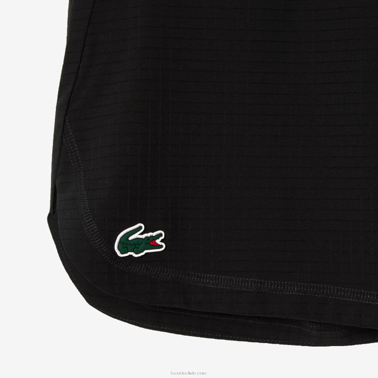 hombres Lacoste negro 8vm shorts deportivos de malla elástica a cuadros N6XZ2458