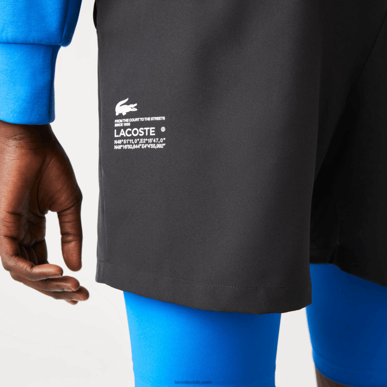 hombres Lacoste negro azul 985 shorts deportivos 3 en 1 con forro incorporado N6XZ21423
