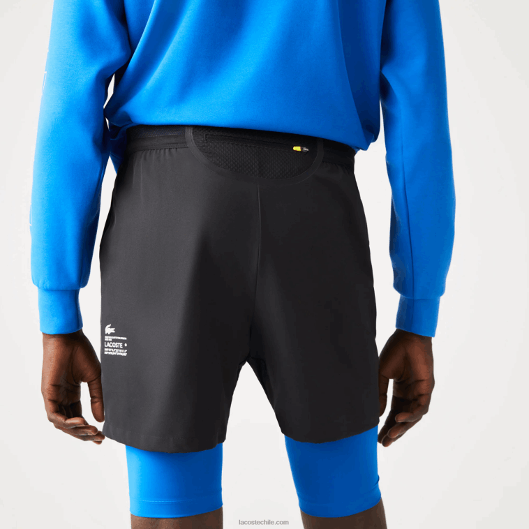 hombres Lacoste negro azul 985 shorts deportivos 3 en 1 con forro incorporado N6XZ21423