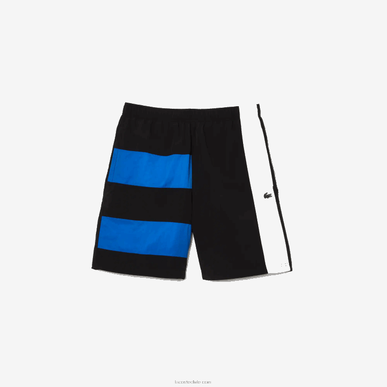 hombres Lacoste negro azul blanco se1 shorts con efecto patchwork y bloques de color N6XZ21500