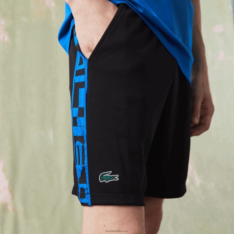 hombres Lacoste negro c31 shorts deportivos de tenis con estampado en contraste N6XZ21535
