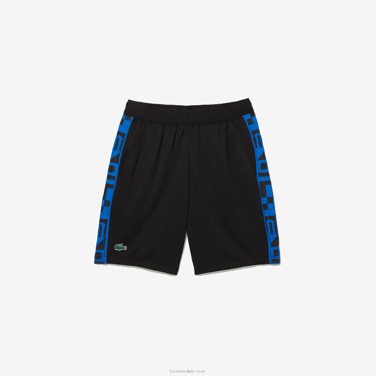 hombres Lacoste negro c31 shorts deportivos de tenis con estampado en contraste N6XZ21535