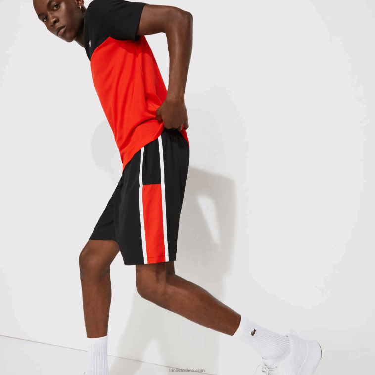 hombres Lacoste negro rojo blanco g54 shorts deportivos ligeros con paneles colorblock N6XZ21365
