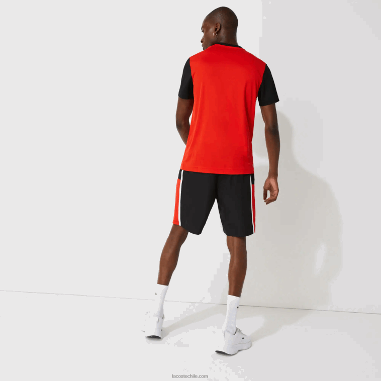 hombres Lacoste negro rojo blanco g54 shorts deportivos ligeros con paneles colorblock N6XZ21365
