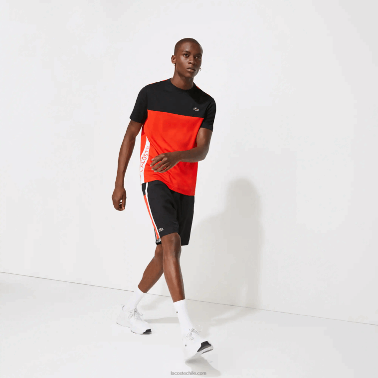 hombres Lacoste negro rojo blanco g54 shorts deportivos ligeros con paneles colorblock N6XZ21365