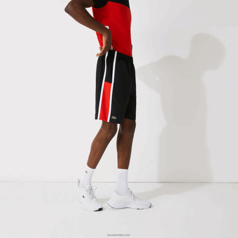 hombres Lacoste negro rojo blanco g54 shorts deportivos ligeros con paneles colorblock N6XZ21365