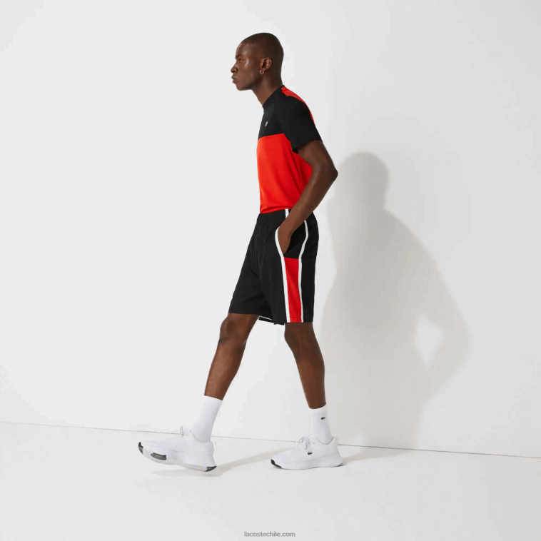hombres Lacoste negro rojo blanco g54 shorts deportivos ligeros con paneles colorblock N6XZ21365