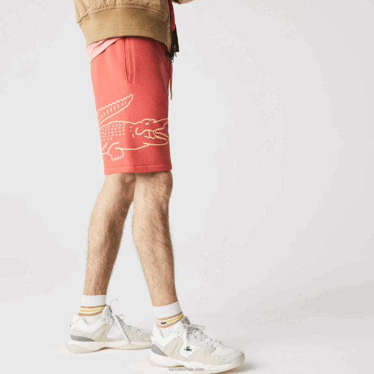 hombres Lacoste rojo 67g shorts de felpa con estampado de cocodrilo N6XZ21608