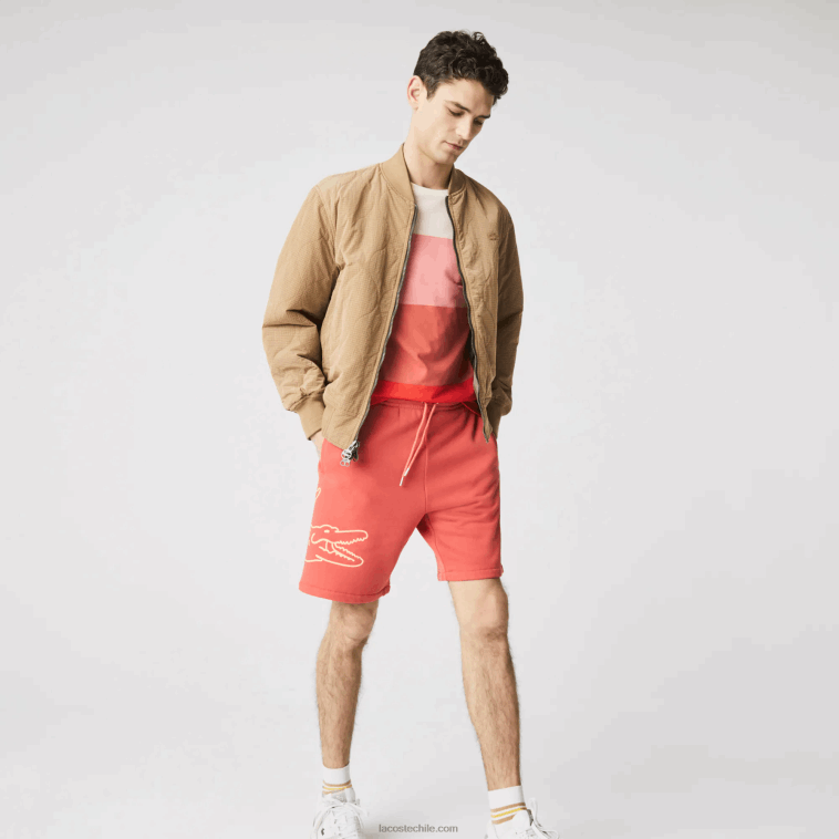 hombres Lacoste rojo 67g shorts de felpa con estampado de cocodrilo N6XZ21608