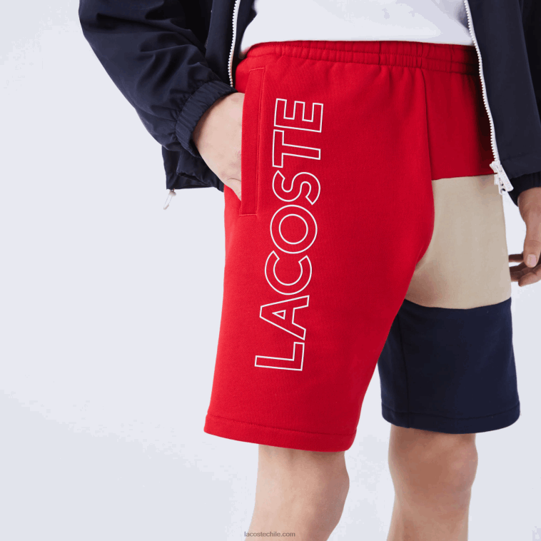 hombres Lacoste rojo beige azul marino 1fu bermudas de polar con bloques de color y letras N6XZ21558