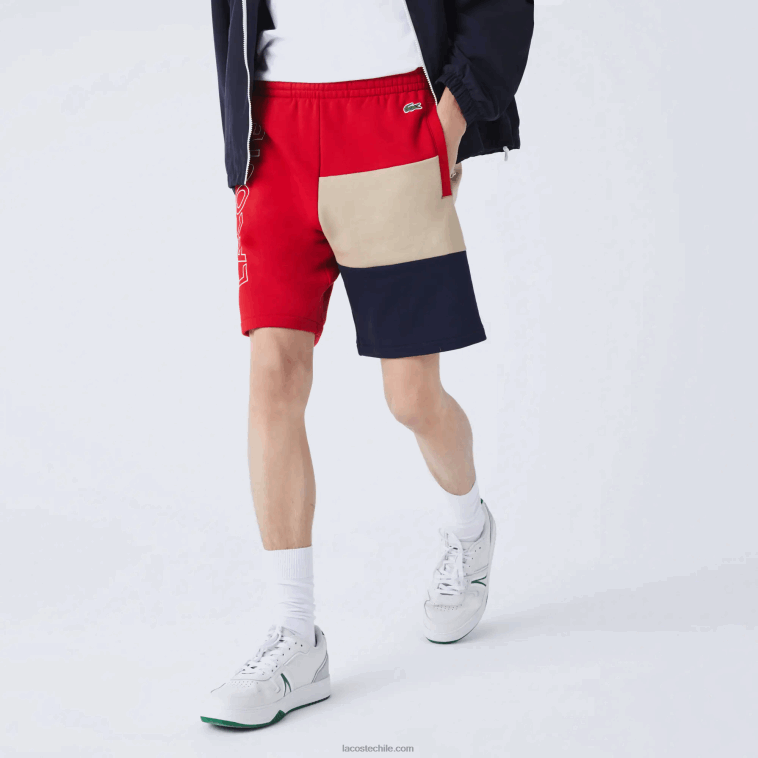 hombres Lacoste rojo beige azul marino 1fu bermudas de polar con bloques de color y letras N6XZ21558