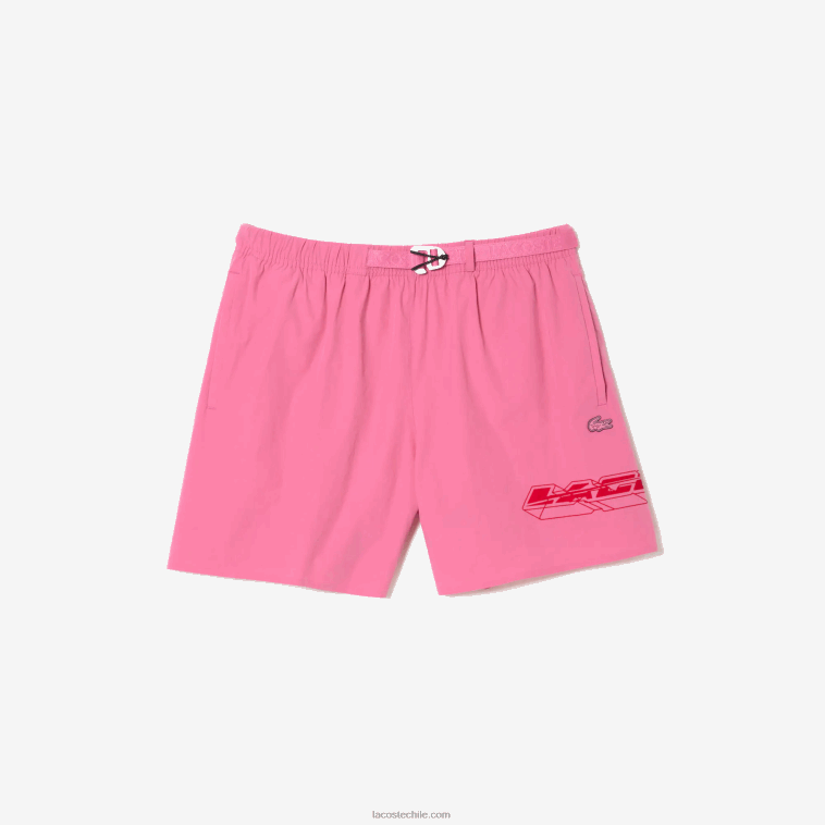 hombres Lacoste rosa 2r3 bañador de secado rápido con franja del logo N6XZ2527