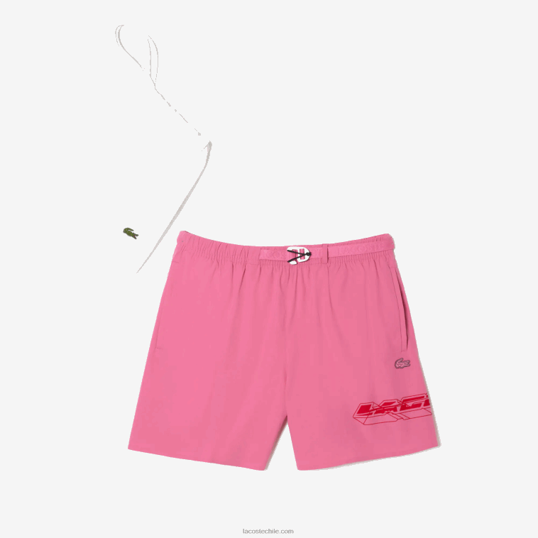 hombres Lacoste rosa 2r3 bañador de secado rápido con franja del logo N6XZ2527