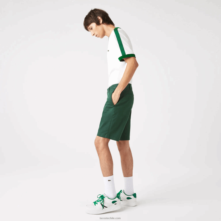 hombres Lacoste verde 5hx bermudas slim fit de algodón elástico N6XZ2434