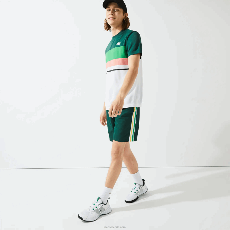 hombres Lacoste verde amarillo blanco 117 shorts deportivos ligeros con bandas en contraste N6XZ21362