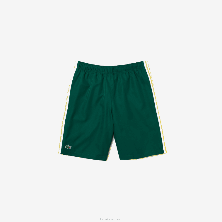 hombres Lacoste verde amarillo blanco 117 shorts deportivos ligeros con bandas en contraste N6XZ21362