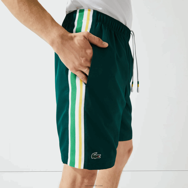 hombres Lacoste verde amarillo blanco 117 shorts deportivos ligeros con bandas en contraste N6XZ21362