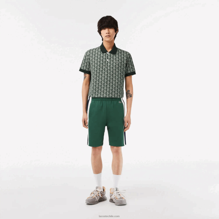 hombres Lacoste verde azul marino blanco wn7 shorts de felpa cepillada con bloques de color N6XZ2456