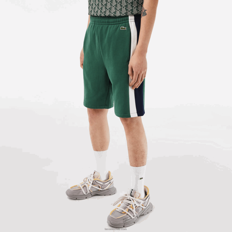 hombres Lacoste verde azul marino blanco wn7 shorts de felpa cepillada con bloques de color N6XZ2456