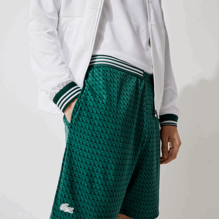 hombres Lacoste verde blanco 256 shorts deportivos transpirables con estampado de pata de gallo N6XZ21598