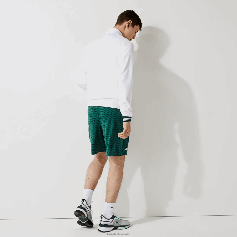 hombres Lacoste verde blanco 256 shorts deportivos transpirables con estampado de pata de gallo N6XZ21598