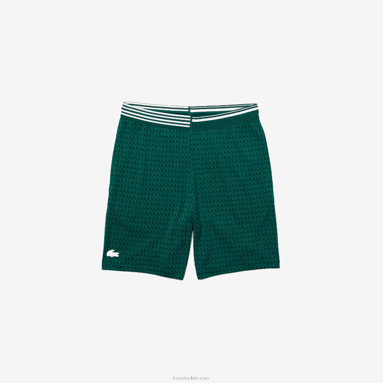 hombres Lacoste verde blanco 256 shorts deportivos transpirables con estampado de pata de gallo N6XZ21598