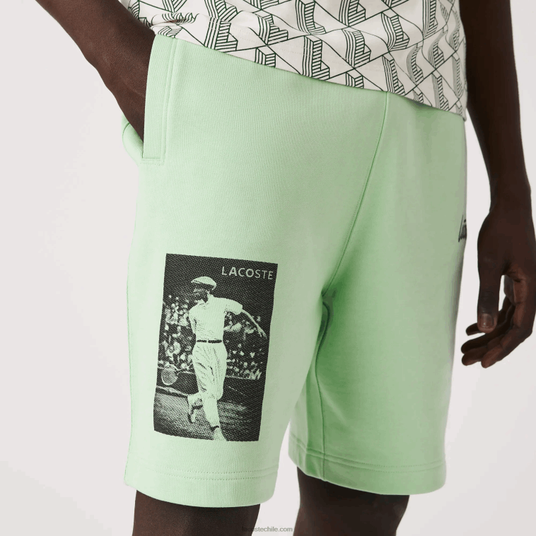 hombres Lacoste verde ji shorts de felpa con estampado live heritage N6XZ21585