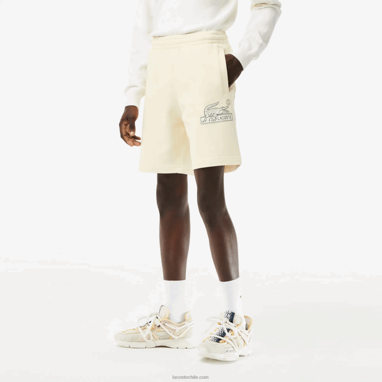 hombres Lacoste xfj blanco shorts de felpa de algodón orgánico sin cepillar N6XZ2486