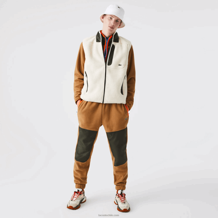 hombres Lacoste marrón caqui verde 89f pantalones deportivos de felpa polar con bloques de color N6XZ21083