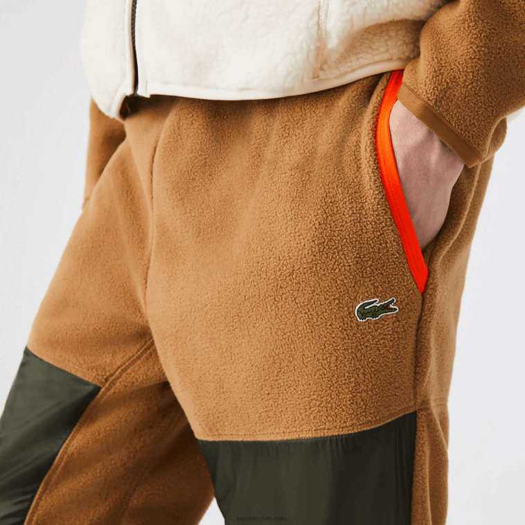 hombres Lacoste marrón caqui verde 89f pantalones deportivos de felpa polar con bloques de color N6XZ21083