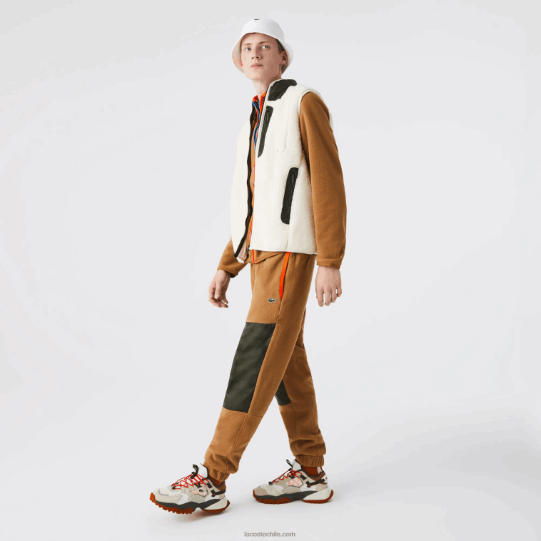 hombres Lacoste marrón caqui verde 89f pantalones deportivos de felpa polar con bloques de color N6XZ21083