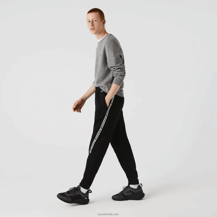 hombres Lacoste negro 031 pantalones de chándal con bandas estampadas N6XZ21459