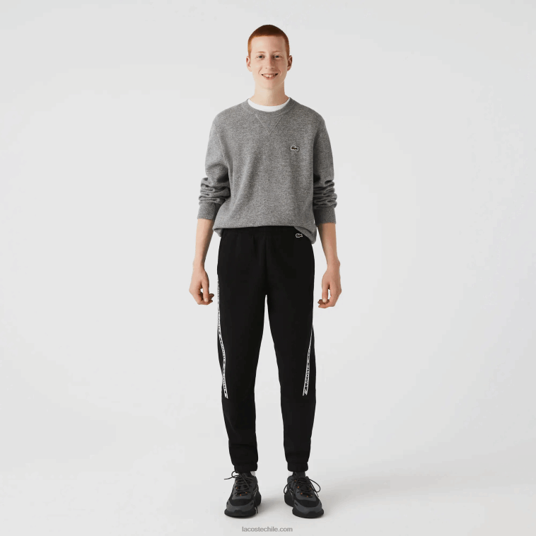 hombres Lacoste negro 031 pantalones de chándal con bandas estampadas N6XZ21459