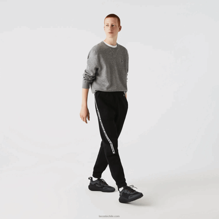 hombres Lacoste negro 031 pantalones de chándal con bandas estampadas N6XZ21459