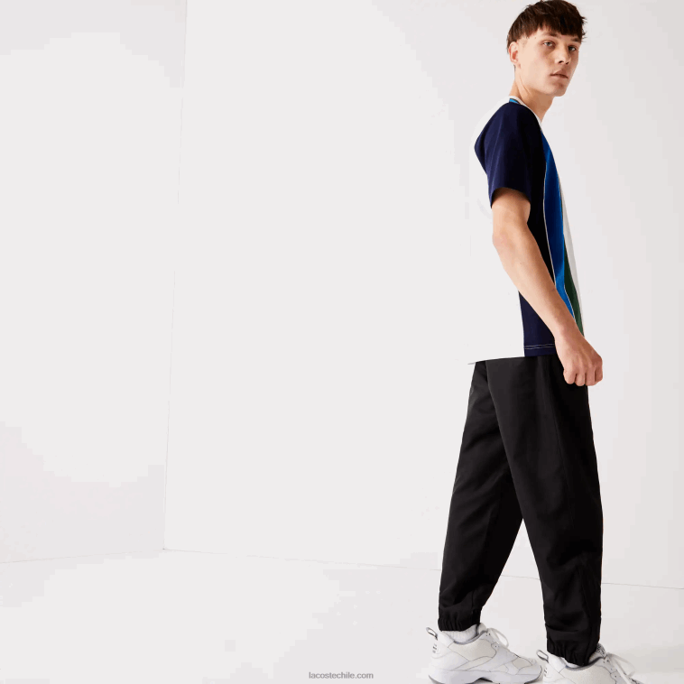 hombres Lacoste negro 031 pantalones de chándal sport tennis de tafetán con tejido de rombos N6XZ21113