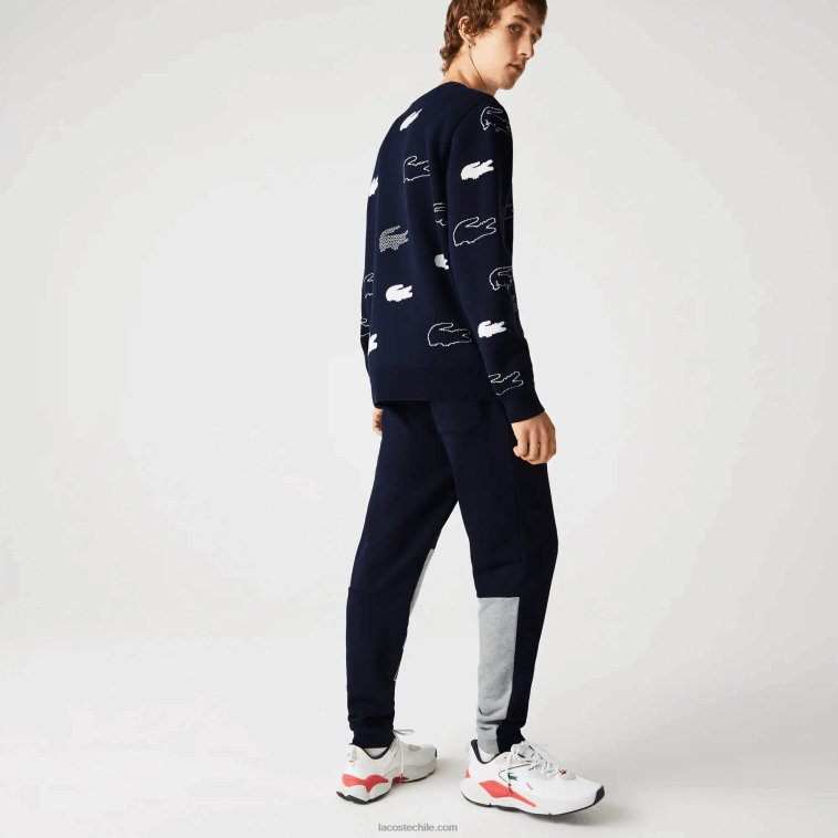 hombres Lacoste azul marino 166 pantalones de chándal de felpa de algodón con marca desestructurada heritage N6XZ21206