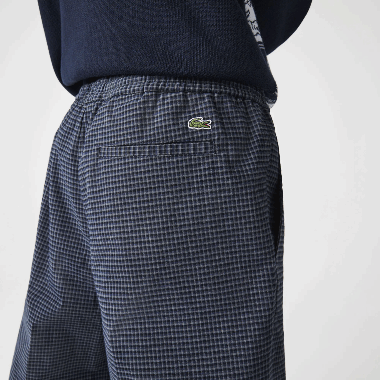 hombres Lacoste azul marino blanco qrn pantalones jogging heritage de algodón elástico a cuadros N6XZ21167