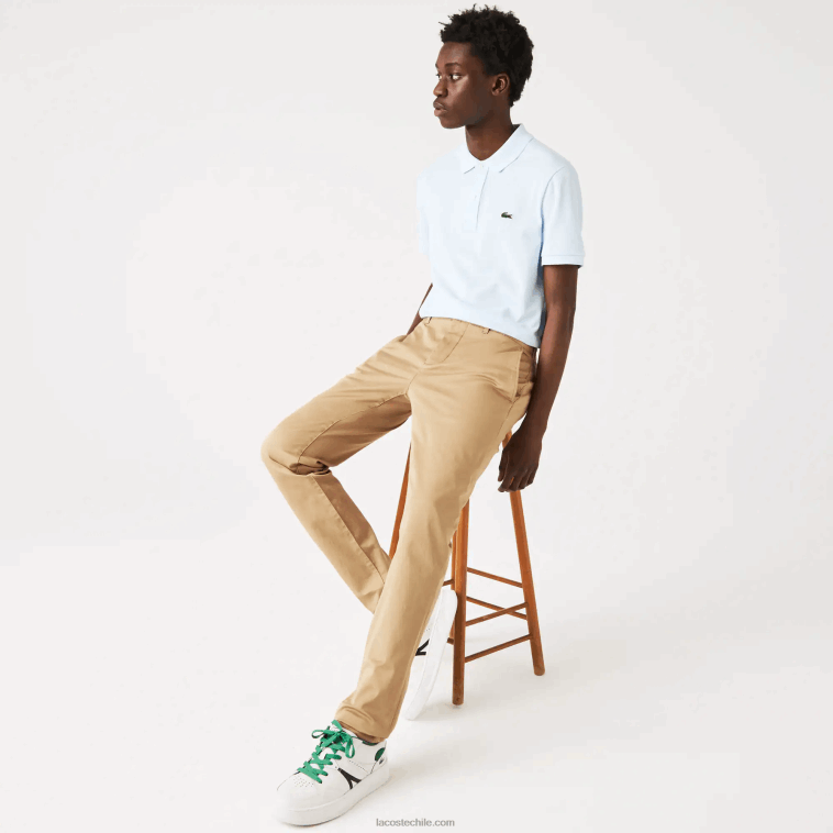 hombres Lacoste beige 02s Nuevos pantalones clásicos de algodón elástico slim fit N6XZ2479