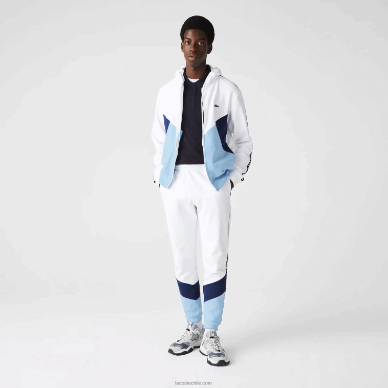 hombres Lacoste blanco azul vhe pantalones de chándal de vellón con bloques de color a rayas de la firma N6XZ21146 hombres Lacoste blanco azul vhe pantalones de chándal de vellón con bloques de color a rayas de la firma N6XZ21146