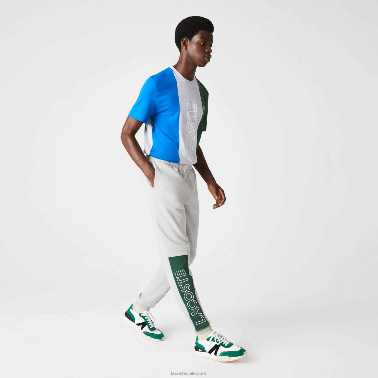hombres Lacoste gris lomo azul verde hkb pantalones de chándal en mezcla de vellón de algodón con bloques de color N6XZ21179