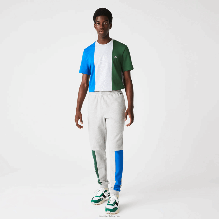 hombres Lacoste gris lomo azul verde hkb pantalones de chándal en mezcla de vellón de algodón con bloques de color N6XZ21179