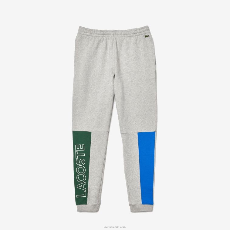 hombres Lacoste gris lomo azul verde hkb pantalones de chándal en mezcla de vellón de algodón con bloques de color N6XZ21179