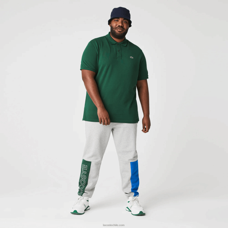 hombres Lacoste gris lomo azul verde hkb pantalones de chándal en mezcla de vellón de algodón con bloques de color N6XZ21179